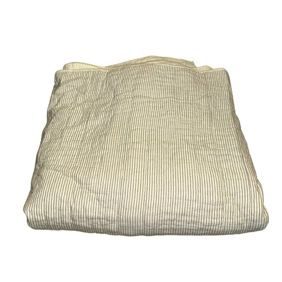 Hearth & Hand Magnolia Full Queen Microstripe Quilt Sour Cream Railroad Gray - Picture 2 of 5